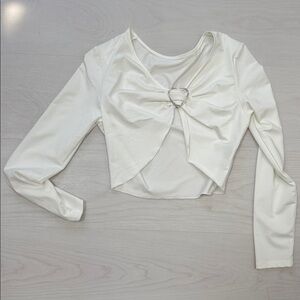 SHEIN Cream Long Sleeve Crop Top with Heart Accent